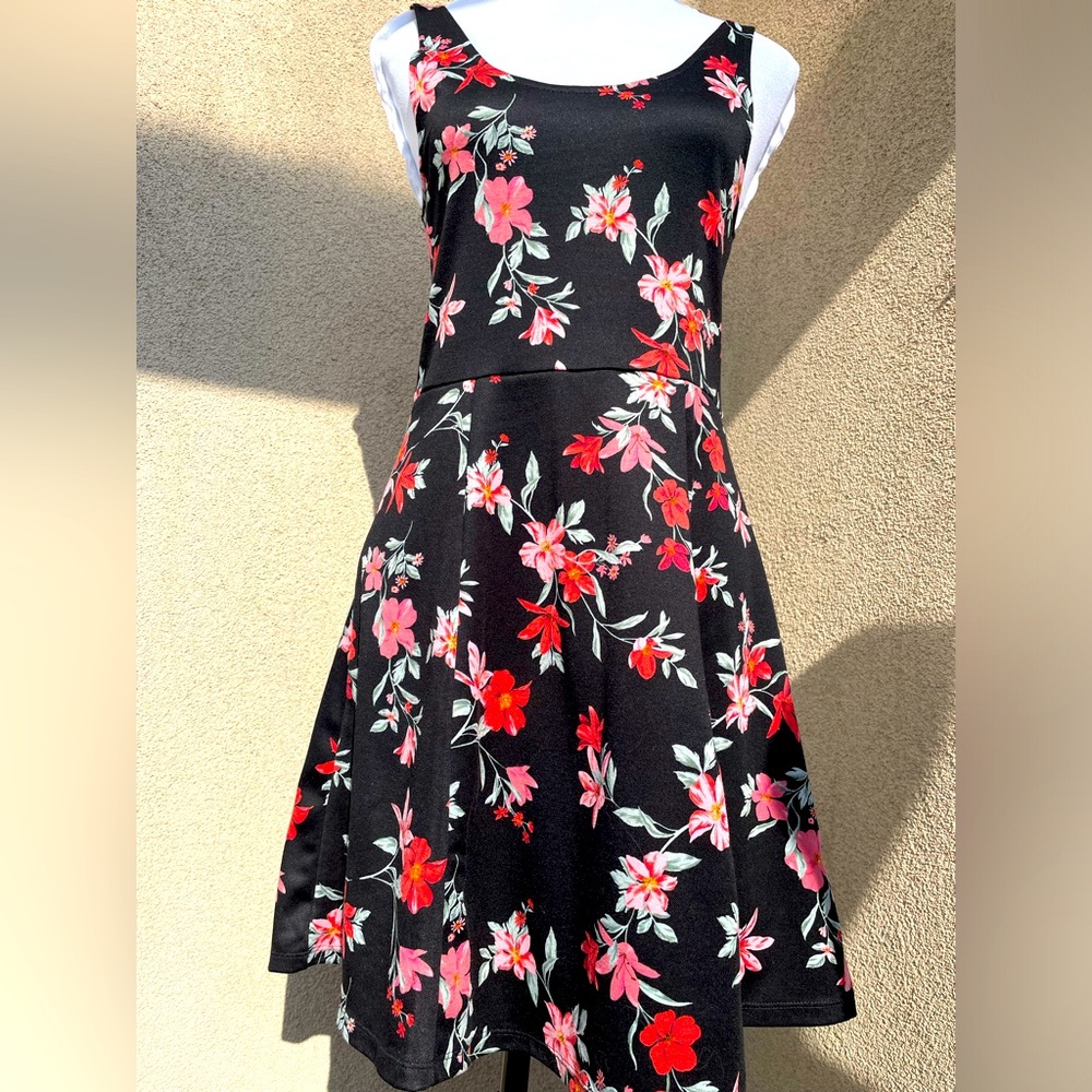 H&M Black Floral Mini Sun Jersey Dress Size 8 - Picture 1 of 9